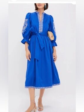 NWT Tuckernuck Hyacinth House Royal Blue Dowling Midi Dress XS Embroidered $218